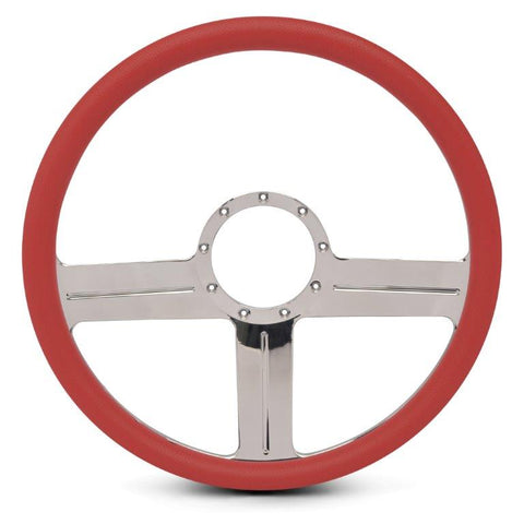 Steering Wheel,G3 style,Aluminum,15 1/2,Half-wrap,Made in the USA,bright clear coat spokes,Red grip