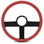 Steering Wheel,G3 style,Aluminum,15 1/2,Half-wrap,Made in the USA,Matte black Fusioncoat spokes,Red grip