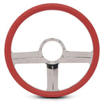 Steering Wheel,G3 style,Aluminum,15 1/2,Half-wrap,Made in the USA,Bright polished spokes,Red grip