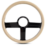 Steering Wheel,G3 style,Aluminum,15 1/2,Half-wrap,Made in the USA,Gloss black anodized spokes,Tan grip