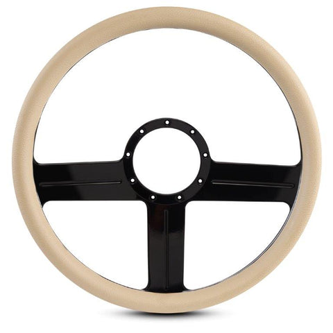 Steering Wheel,G3 style,Aluminum,15 1/2,Half-wrap,Made in the USA,Gloss black anodized spokes,Tan grip