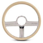 Steering Wheel,G3 style,Aluminum,15 1/2,Half-wrap,Made in the USA,bright clear coat spokes,Tan grip