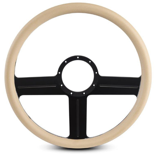 Steering Wheel,G3 style,Aluminum,15 1/2,Half-wrap,Made in the USA,Matte black Fusioncoat spokes,Tan grip