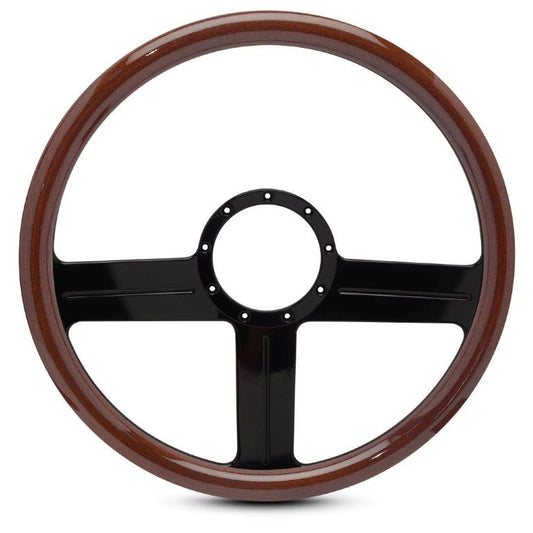 Steering Wheel,G3 style,Aluminum,15 1/2,Half-wrap,Made In USA,Gloss black anodize spokes,Wood grip