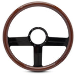 Steering Wheel,G3 style,Aluminum,15 1/2,Half-wrap,Made In USA,Gloss black anodize spokes,Wood grip