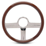 Steering Wheel,G3 style,Aluminum,15 1/2,Half-wrap,Made In USA,Chrome plated spokes,Wood grip