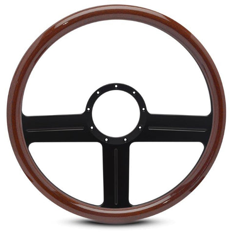 Steering Wheel,G3 style,Aluminum,15 1/2,Half-wrap,Made In USA,Matte black spokes,Wood grip