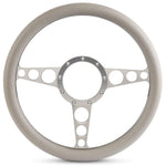 Steering Wheel,Racer style,Aluminum,13 3/4,Half-wrap,Made in the USA,Clear anodized spokes,Grey grip