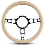 Steering Wheel,Racer style,Aluminum,13 3/4,Half-wrap,Made in the USA,Matte black Fusioncoat spokes,Tan grip