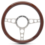 Steering Wheel,Aluminum,13 3/4",Half-wrap,Racer style,Made In USA,Clear anodize spokes,Wood grip