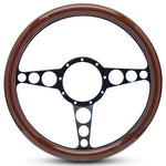 Steering Wheel,Aluminum,13 3/4",Half-wrap,Racer style,Made In USA,Matte black spokes,Wood grip