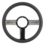 Steering Wheel,SS logo,Aluminum,13 3/4,Half-wrap,Made in the USA,Gloss black anodized spokes,Black grip