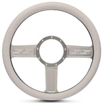 Steering Wheel,SS logo,Aluminum,13 3/4,Half-wrap,Made in the USA,Clear anodized spokes,White grip