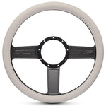 Steering Wheel,SS logo,Aluminum,13 3/4,Half-wrap,Made in the USA,Matte black Fusioncoat spokes,White grip