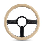 Steering Wheel,SS logo,Aluminum,13 3/4,Half-wrap,Made in the USA,Gloss black anodized spokes,Tan grip