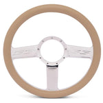 Steering Wheel,SS logo,Aluminum,13 3/4,Half-wrap,Made in the USA,Chrome spokes,Tan grip