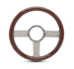 Steering Wheel,Aluminum,13 3/4",Half-wrap,SS logo,Made In USA,Clear anodize spokes,Wood grip