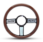 Steering Wheel,Aluminum,13 3/4",Half-wrap,SS logo,Made In USA,Black spokes with machine highlights,Wood grip