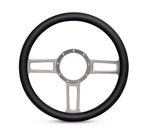 Steering Wheel,Launch style,Aluminum,13 3/4,Half-wrap,Made in the USA,Clear anodized spokes,Black grip