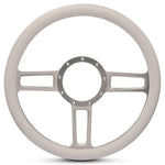 Steering Wheel,Launch style,Aluminum,13 3/4,Half-wrap,Made in the USA,Clear anodized spokes,White grip