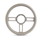 Steering Wheel,Launch style,Aluminum,13 3/4,Half-wrap,Made in the USA,Clear anodized spokes,Grey grip