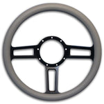 Steering Wheel,Launch style,Aluminum,13 3/4,Half-wrap,Made in the USA,Matte black Fusioncoat spokes,Grey grip