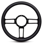 Steering Wheel,Launch style,Aluminum,13 3/4,Half-wrap,Made in USA,Black spokes w/machinedhighlights,Black grip