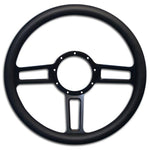 Steering Wheel,Launch style,Aluminum,13 3/4,Half-wrap,Made in the USA,Matte black Fusioncoat spokes,Black grip