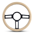 Steering Wheel,Launch style,Aluminum,13 3/4,Half-wrap,Made in the USA,Matte black Fusioncoat spokes,Tan grip