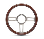 Steering Wheel,Aluminum,13 3/4",Half-wrap,Launch style,Made In USA,Clear anodize spokes,Wood grip