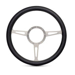 Steering Wheel,Classic style,Aluminum,13 3/4,Half-wrap,Made in the USA,Clear anodized spokes,Black grip