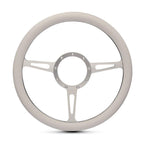 Steering Wheel,Classic style,Aluminum,13 3/4,Half-wrap,Made in the USA,Clear anodized spokes,White grip