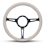 Steering Wheel,Classic style,Aluminum,13 3/4,Half-wrap,Made in the USA,Matte black Fusioncoat spokes,White grip