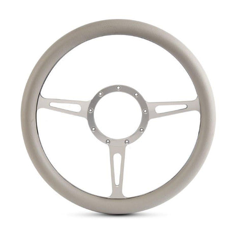 Steering Wheel,Classic style,Aluminum,13 3/4,Half-wrap,Made in the USA,Clear anodized spokes,Grey grip