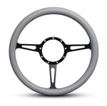 Steering Wheel,Classic style,Aluminum,13 3/4,Half-wrap,Made in the USA,Matte black Fusioncoat spokes,Grey grip