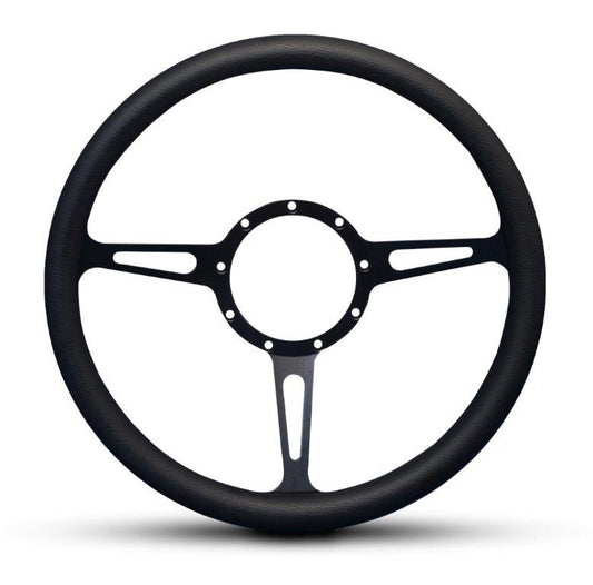 Steering Wheel,Classic style,Aluminum,13 3/4,Half-wrap,Made in the USA,Matte black Fusioncoat spokes,Black grip