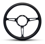 Steering Wheel,Classic style,Aluminum,13 3/4,Half-wrap,Made in the USA,Matte black Fusioncoat spokes,Black grip