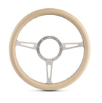 Steering Wheel,Classic style,Aluminum,13 3/4,Half-wrap,Made in the USA,Clear anodized spokes,Tan grip