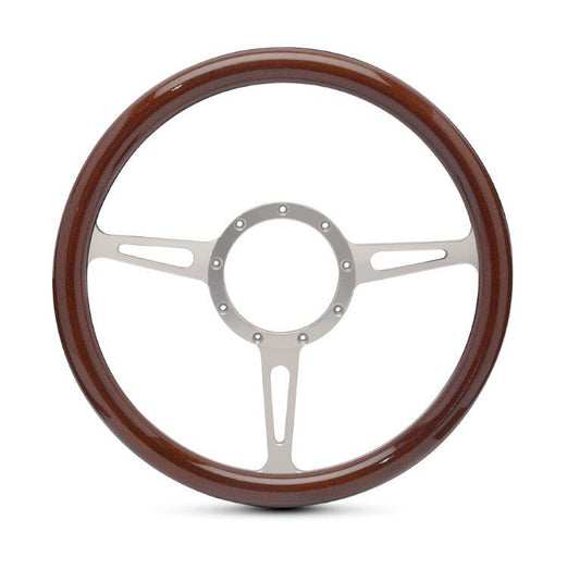 Steering Wheel,Aluminum,13 3/4",Half-wrap,Classic style,Made In USA,Clear anodize spokes,Wood grip