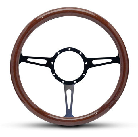 Steering Wheel,Aluminum,13 3/4",Half-wrap,Classic style,Made In USA,Matte black spokes,Wood grip