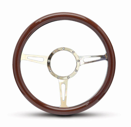 Steering Wheel,Aluminum,13 3/4",Half-wrap,Classic style,Made In USA,Bright polished finish,Wood grip