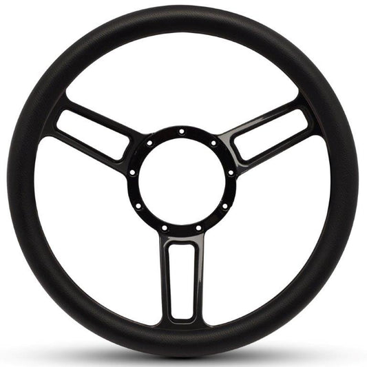 Steering Wheel,Launch style,Symmetrical spokes,Aluminum,13 3/4,Half-wrap,Gloss black spokes,Black grip