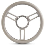 Steering Wheel,Launch style,Symmetrical spokes,Aluminum,13 3/4,Half-wrap,Clear anodized spokes,White grip