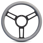 Steering Wheel,Launch style,Symmetrical spokes,Aluminum,13 3/4,Half-wrap,Matte black spokes,Grey grip