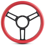 Steering Wheel,Launch style,Symmetrical spokes,Aluminum,133/4,Half-wrap,Matte black Fusioncoat spokes,Red grip