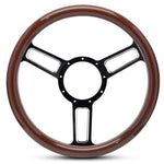 Steering Wheel,Aluminum,13 3/4",Half-wrap,Launch style,Symmetrical spokes,Black spokes w/highlights,Wood grip