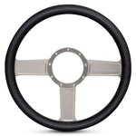 Steering Wheel,Linear style,Aluminum,13 3/4,Half-wrap,Made in the USA,Clear anodized spokes,Black grip