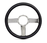 Steering Wheel,Linear style,Aluminum,13 3/4,Half-wrap,Made in the USA,Chrome spokes,Black grip