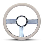 Steering Wheel,Linear style,Aluminum,13 3/4,Half-wrap,Made in the USA,Bright clear coat spokes,White grip