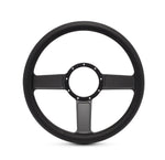 Steering Wheel,Linear style,Aluminum,13 3/4,Half-wrap,Made in the USA,Matte black Fusioncoat spokes,Black grip